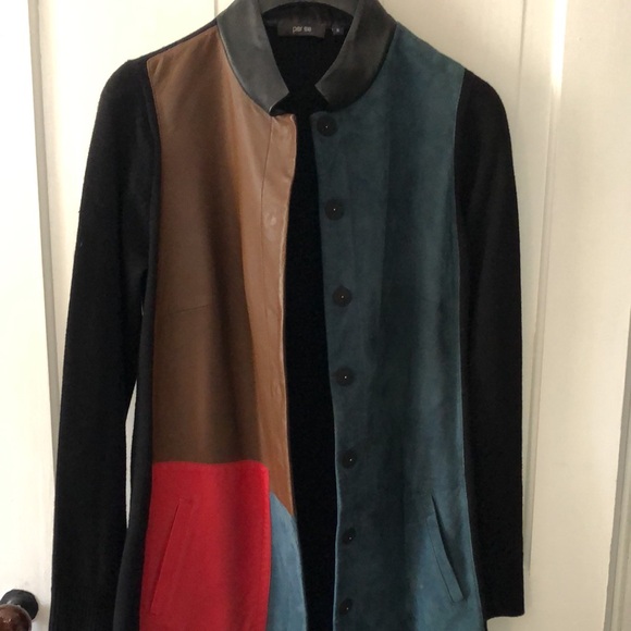 PER SE by CARLISLE • Genuine Suede Leather & Knit Car Coat / Long Jacket - Picture 7 of 16